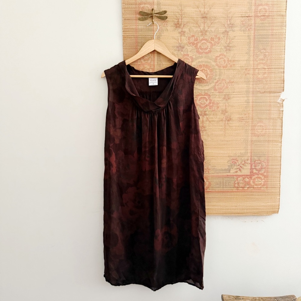 90s Moody Floral Brown Cowl Neck Shift Dress